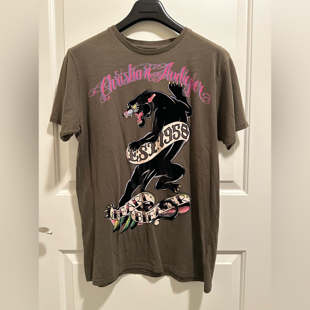 Vintage Christian Audigier Ed Hardy Heart Breaker Velvet Black Panther Shirt